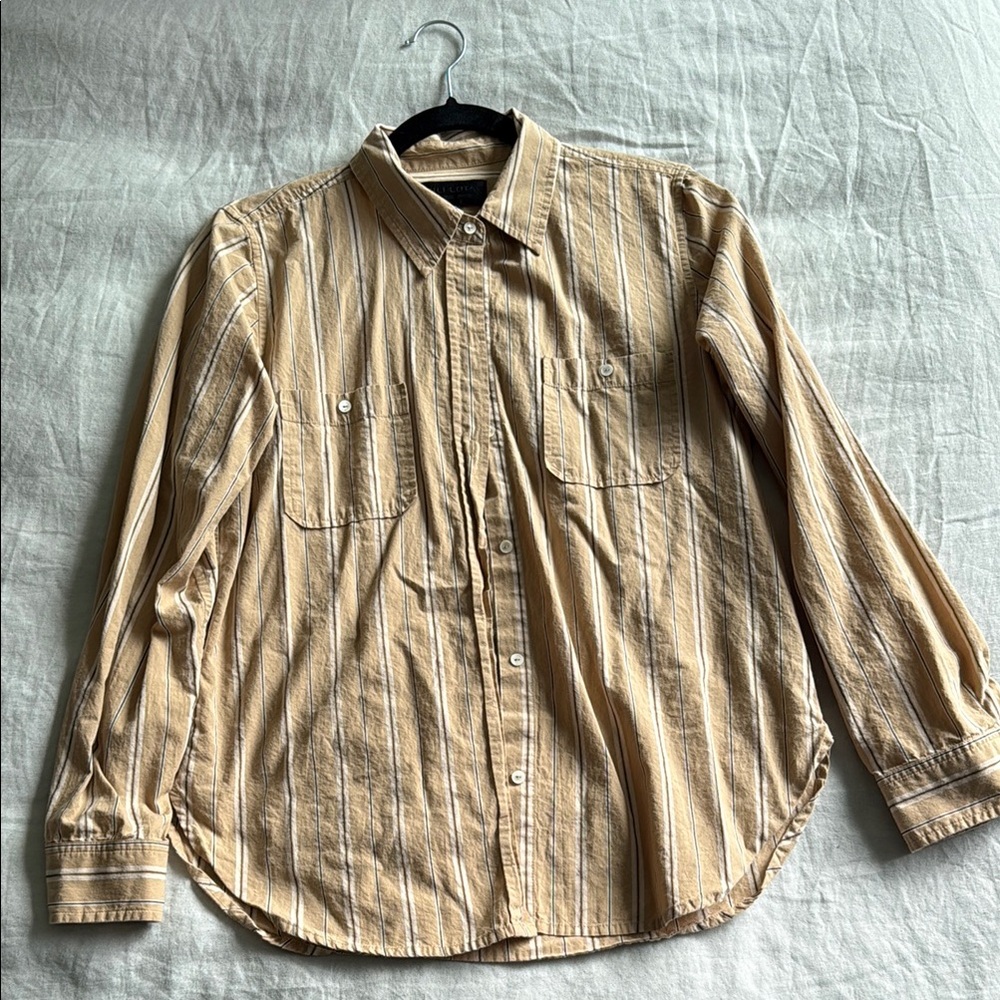 Nili Lotan Tan Button Down Shirt Classic Cotton